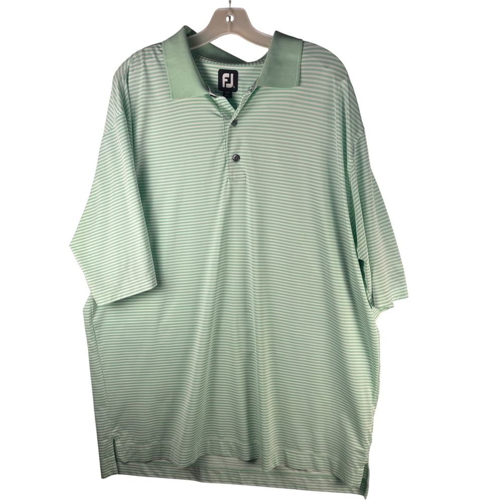 FootJoy Mens XL ProDry Golf Polo Shirt Mint Green White Striped Teton Pines Logo - Picture 2 of 10